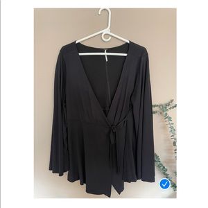Free People Black Flowy Boho Tie Shirt Size M